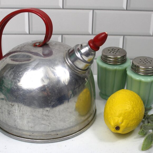Vintage Pure Aluminum Whistling Tea Kettle | Made USA Mid Century Metal Kettle - Picture 1 of 8
